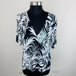 Talbots Tropical Fern Leaf Print Cardigan M